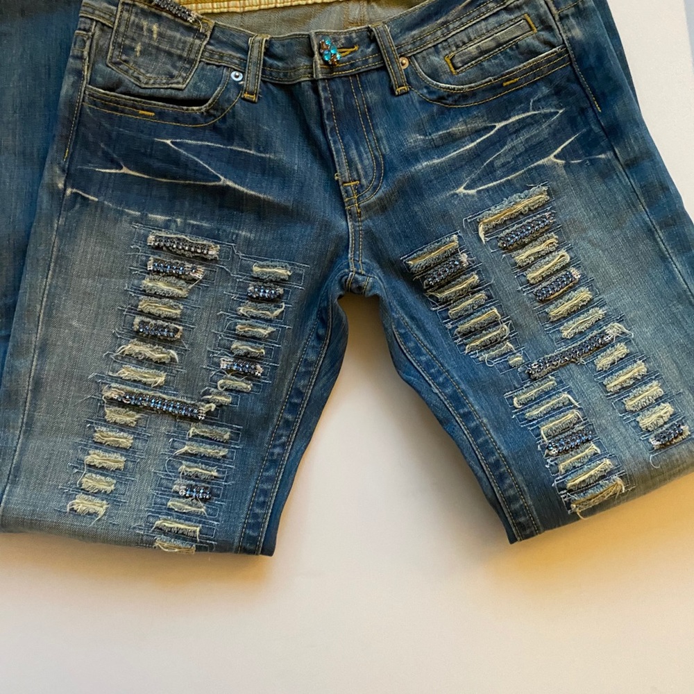 VIGOSS Gold Blue Rhinestone Sz 30 Jeans